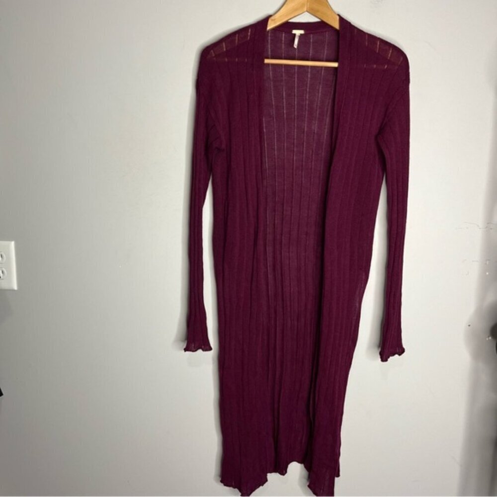 Free People Ribby Rib Open Front Cardigan Duster Linen Blend, size XS - Picture 4 of 13